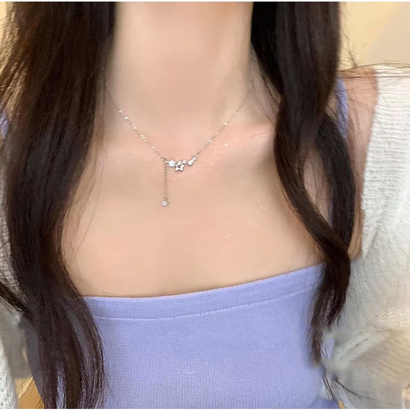 Bintang Splicing Rumbai Liontin Kalung Perempuan Korea Lembut Klavikula Rantai