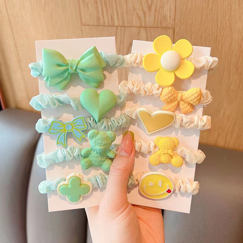 BOSJKT1510 5pcs/Set Ikat Rambut Scrunchie Anak Kunciran Motif Lucu