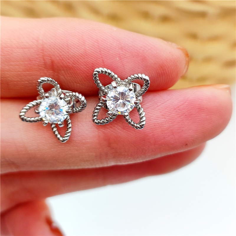 S925 Perak Anting Bunga Bor Anting Indah Elegan Gaya Mulia Pesta Hadiah Ulang Tahun Aksesoris Fashion