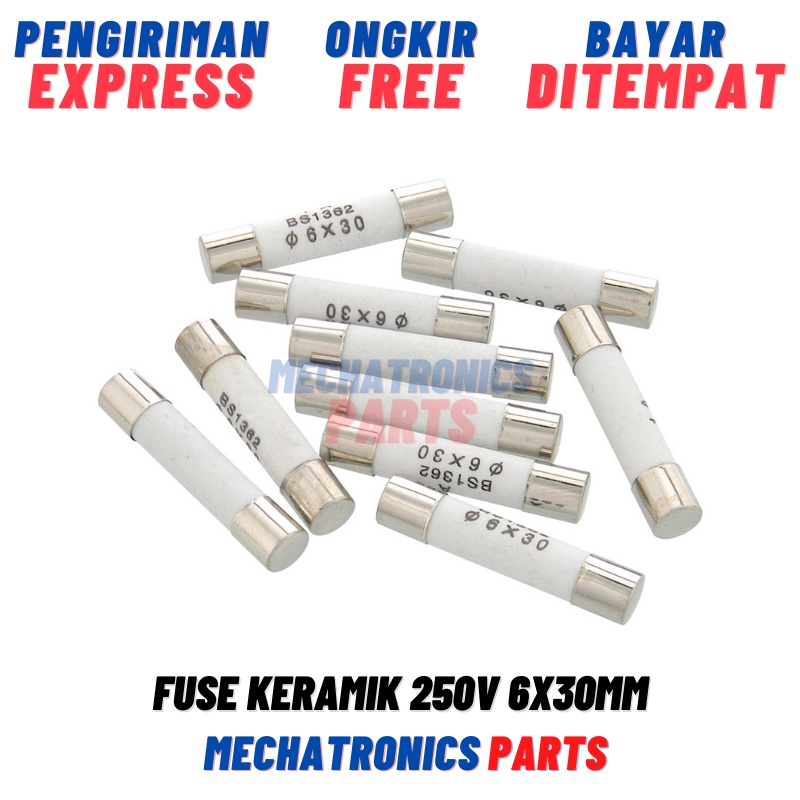 Fuse Keramik 2A, 3A, 5A, 8A, 10A, 15A, 20A 250V 6x30mm BS1362 R058 Sekring Sekering Sikring Ceramic