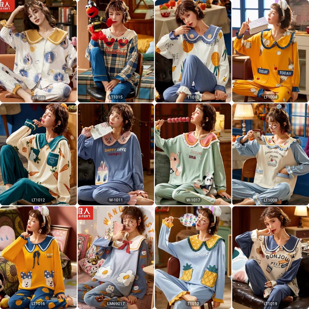 SETELAN CELANA ONE SET PIYAMA BAJU TIDUR WANITA DEWASA KOREAN PP KATUN IMPORT LENGAN PANJANG PREMIUM