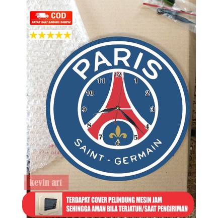 Jam dinding tempel tembok unik keren logo PSG Paris Saint Germany besar