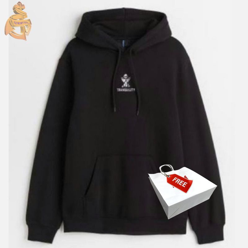Hoodie Tranquility Hitam Pria Wanita Sweater Black Free Paper Bag
