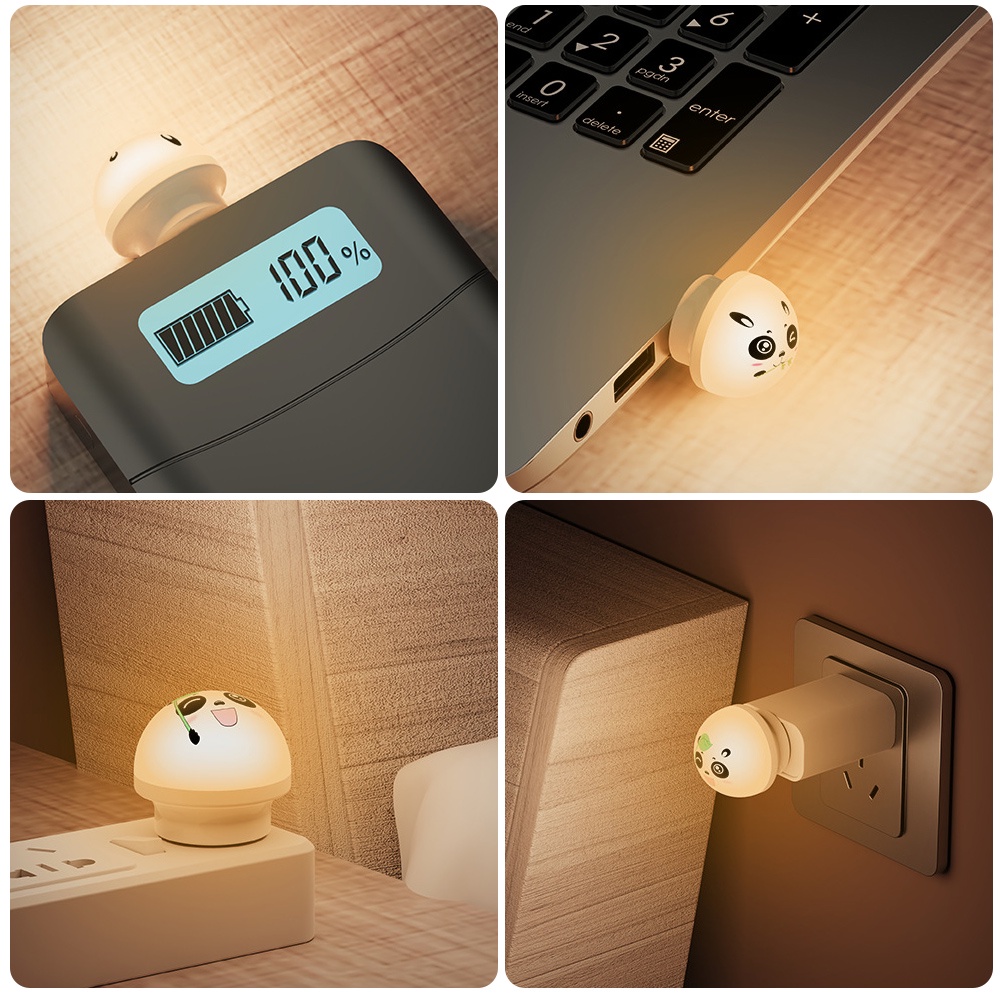 Usb Panda Smart Voice Night Light/Plug and Use Soft Light Pelindung Mata Sensor Suara Lampu Tidur Indoor LED/Lampu Meja Kontrol Cina Dan Inggris Untuk Samping Tempat Tidur &amp; Berkemah