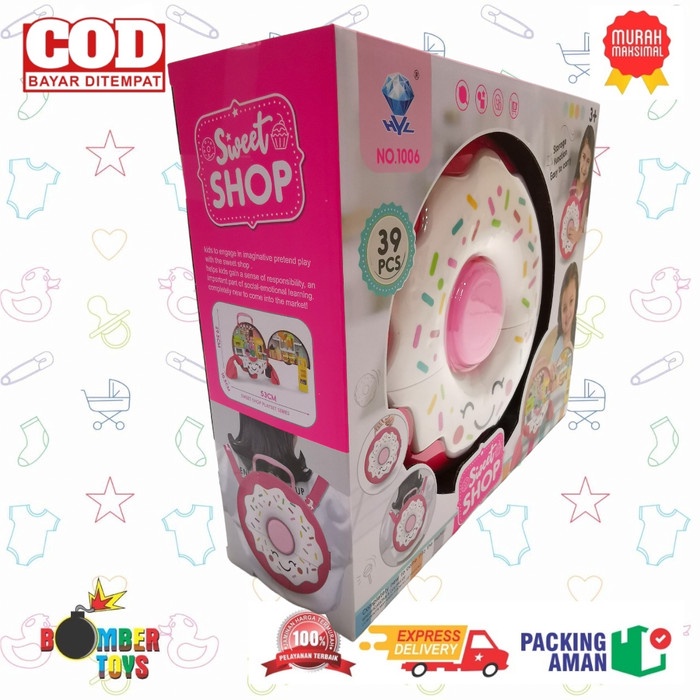 MAINAN ANAK PEREMPUAN SWEET SHOP DONAT BAG KADO MAKE UP LUCU TERBAIK BACKPACK TAS DOUNAT SHOPPING