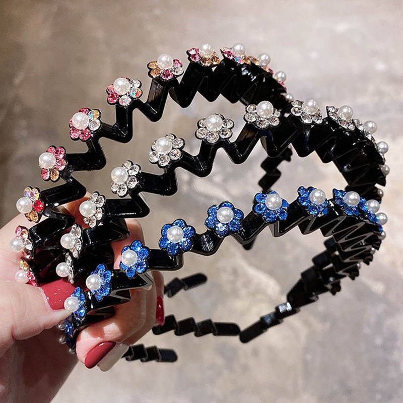 Double-layers Klip Rambut Dikepang Berlian Imitasi Mutiara Kupu-Kupu Wanita Rambut Band Hoop