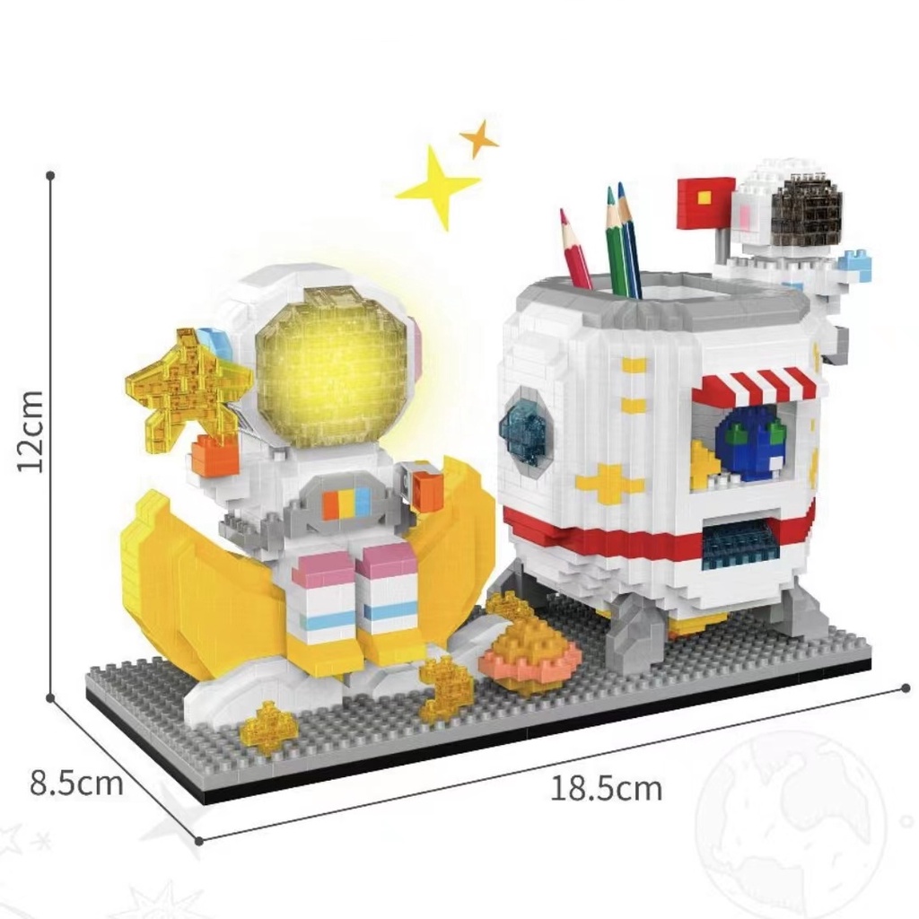 Kompatibel Dengan Lego Micro-Particle Spaceman Pen Holder Astronot Blok Bangunan Bintang Delu Rakitan Dewasa Desktop Orna