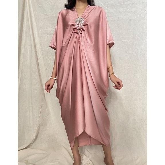 DRESS PESTA WANITA KAFTAN SATIN SILK MAXMARA +BROS CANTIK FIT LD 170