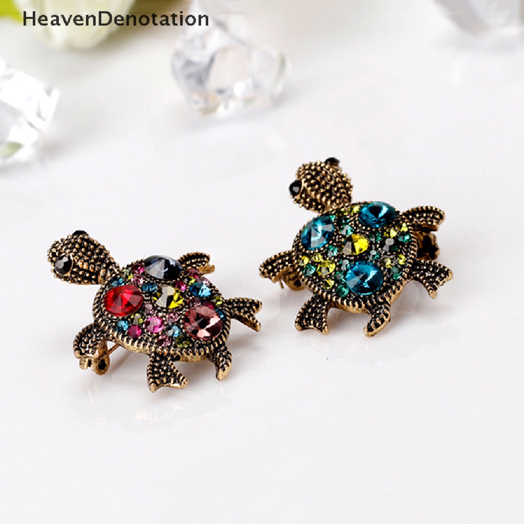 [HeavenDenotation] Kepribadian Lucu Retro Kecil Turtle Bros Berlian Imitasi Hewan Turtle Brooch HDV