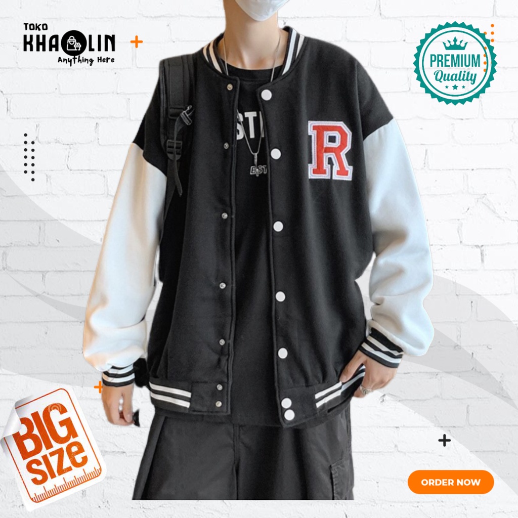 Jaket Jacket Bomber Varsity Unisex Laki Laki Perempuan Pria Wanita Dewasa Motif Free Request Huruf I