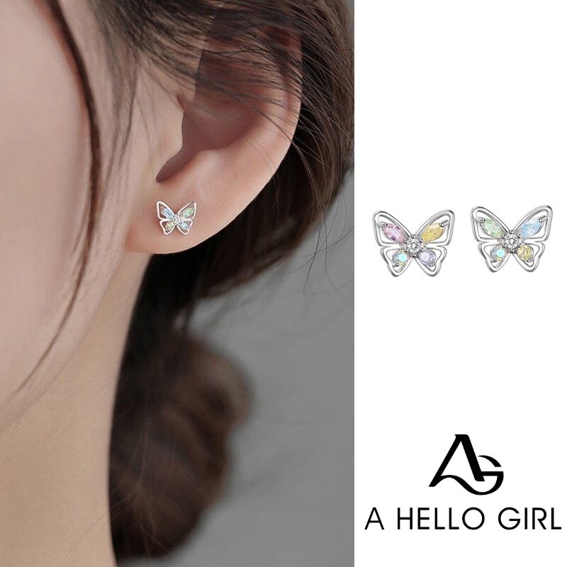 Anting Desain Kupu-Kupu Warna Pink Biru Gaya Korea Untuk Wanita