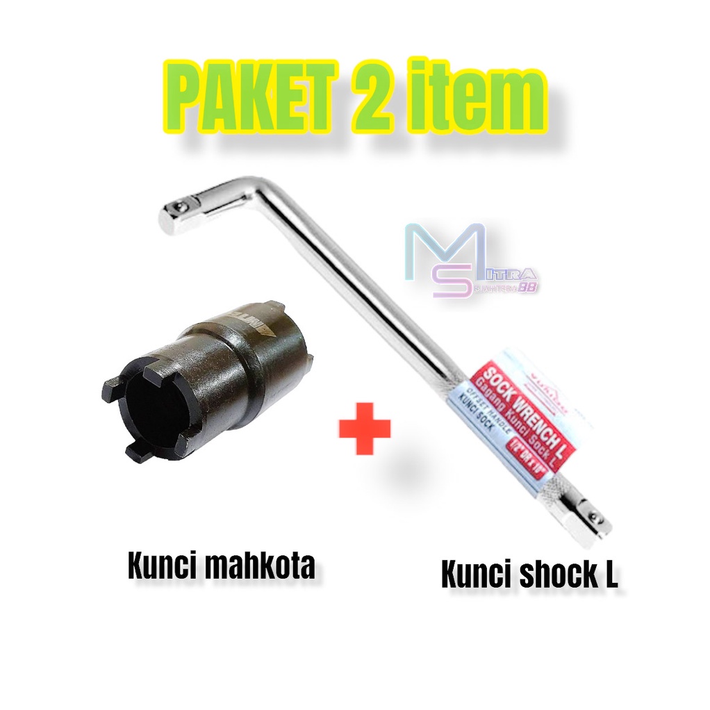 PAKET!! 2 ITEM - KUNCI MAHKOTA + GAGANG SHOCK ( L ) - Double Crown Socket Kunci Mahkota Kunci Kopling AMTECH