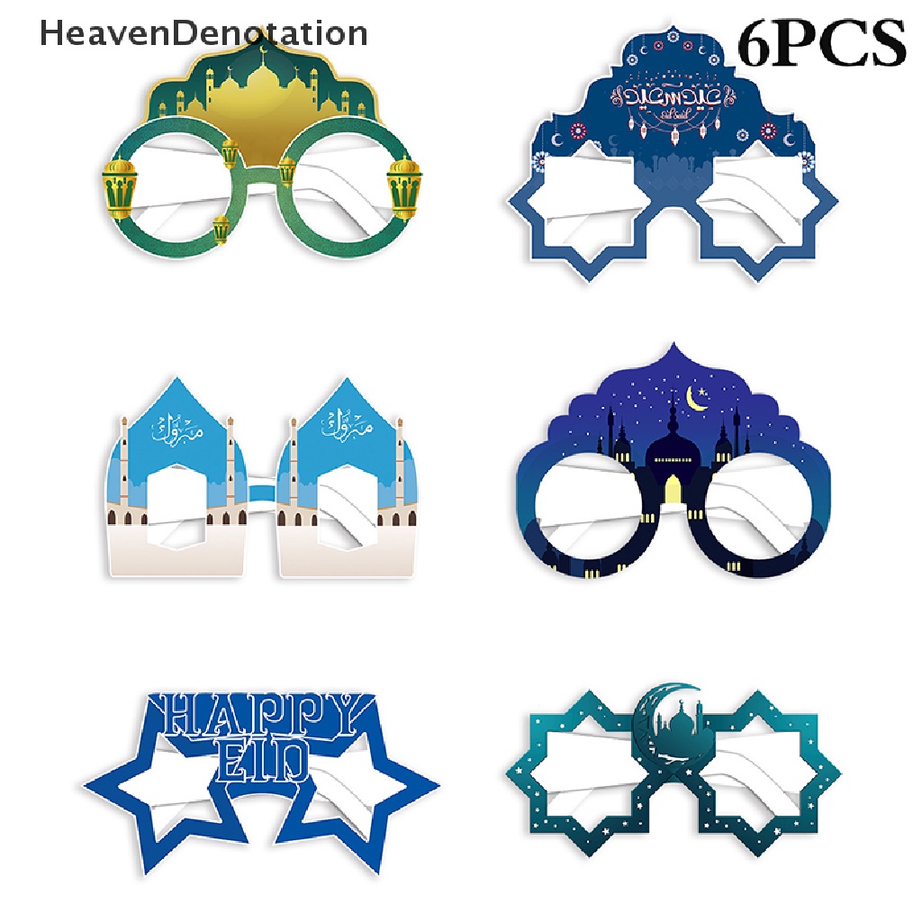 [HeavenDenotation] 6pcs Frame Kacamata Kertas Dekorasi EID Mubarak Perlengkapan Pesta Islami Props HDV