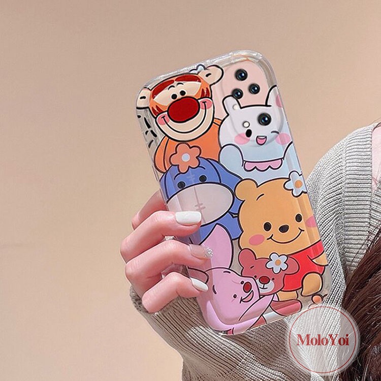 IPHONE Case Kompatibel Untuk Iphone7 8 Plus 11 12 14 Pro Max XR XS Max X 6 6s Plus 13 Pro Max SE 2020 Kartun Lucu Winnie The Pooh Bear Shockproof Airbag Lembut TPU Full Penutup Belakang