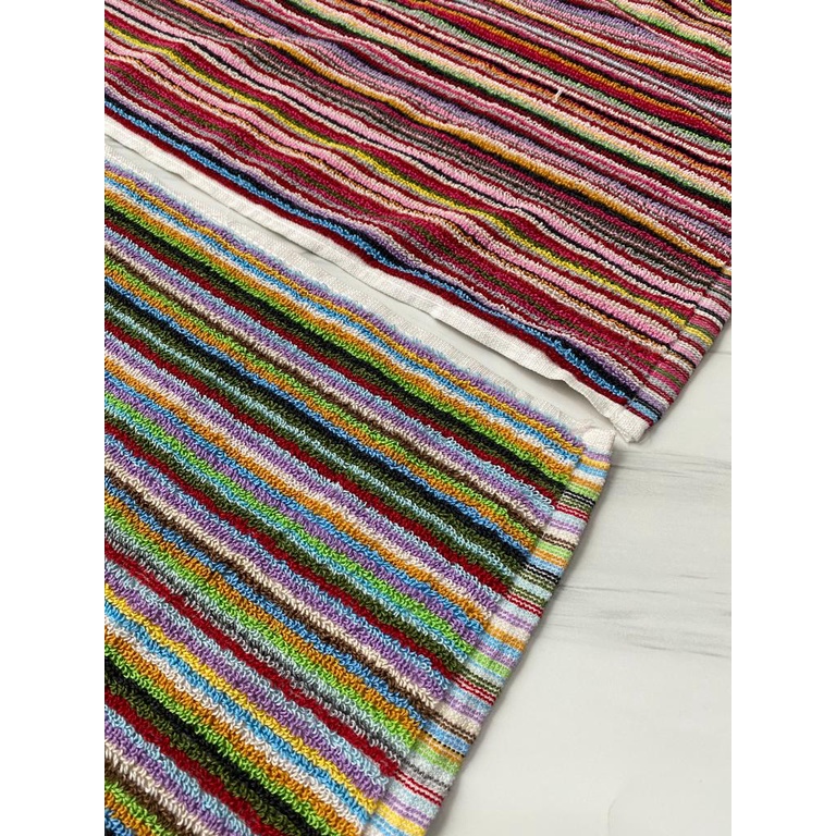 Keset Kaki Handuk Serap Air Corak Motif Salur Garis Pelangi Rainbow 40x60 Keset Lantai Tebal Kamar Mandi Keset Kaki Handuk Tebal Warna Tua Gelap