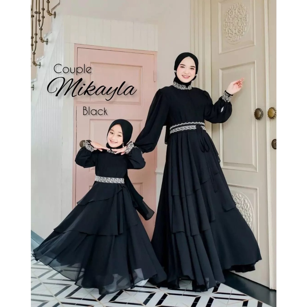 GAMIS SARIMBIT TERBARU 2023 MIKAYLA COUPLE MOM & KIDS FREE PASHMINA WARNA GREEN SAGE MATT CERUTY BABYDOLL PREMIUM GAMIS LEBARAN IBU DAN ANAK FASHION MUSLIM WANITA-HITAM