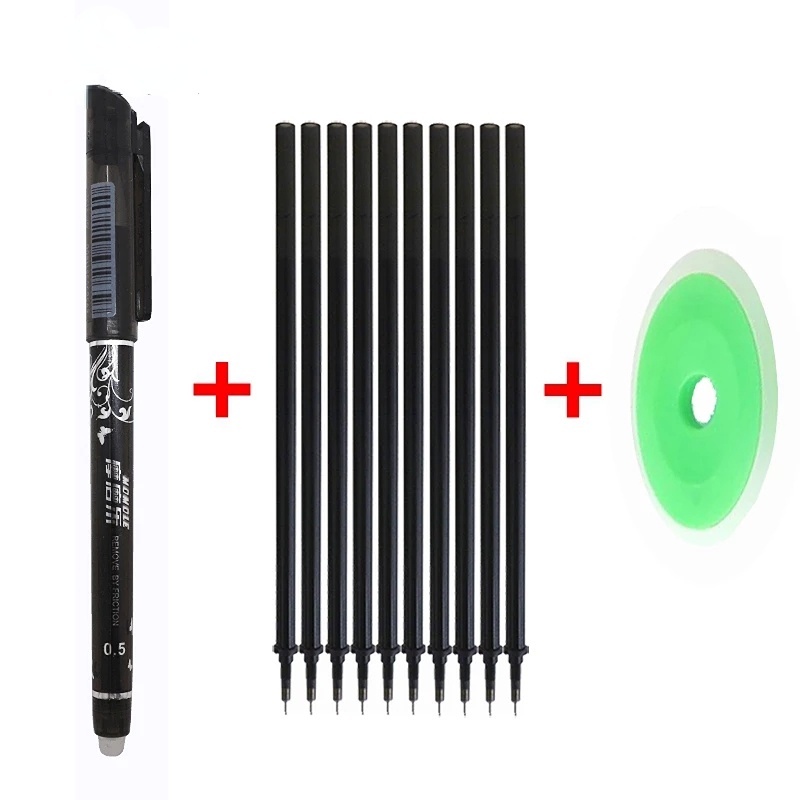 12pcs/set 0.5mm 2warna Hitam Biru Pena Netral Magic Erasable Neutral Pen Erasable Refill Set Alat Tulis Siswa Sekolah Kantor Alat Tulis