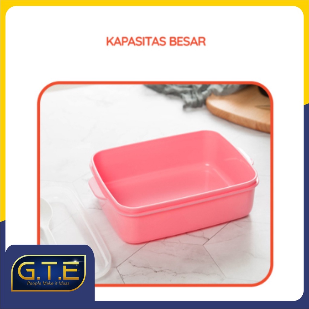 GTE | Lunch Box Portable 2 Warna dengan set sendok Siap Pakai | Kotak Bekal Serbaguna