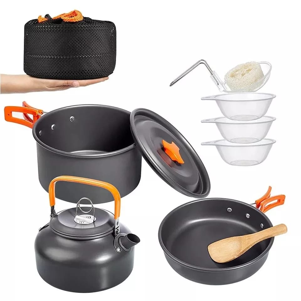 Paket Cooking Set DS 308 plus Kompor Camping Kotak Portable Nesting Set DS308 Alat Masak Camping Portabel