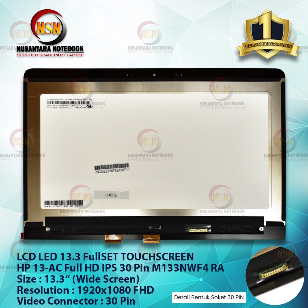 LCD LED 13.3 HP 13-AC FULLSET TOUCHSCREEN FULL HD IPS 30Pin M133NWF4