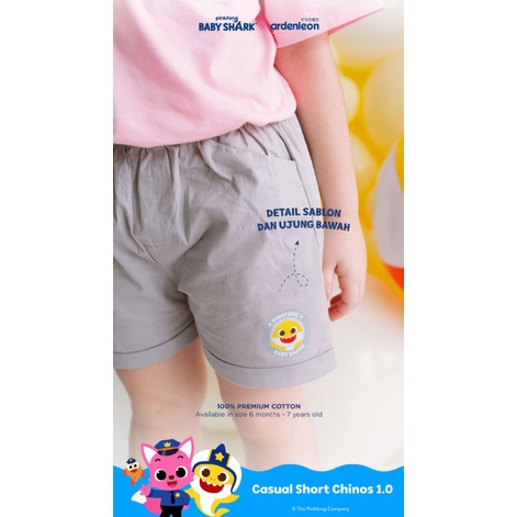 Ardenleon Chinos Baby Shark 1-4 Years Pinkfong x Ardenleon Celana Pendek Chinos Sablon Anak Unisex CBKS