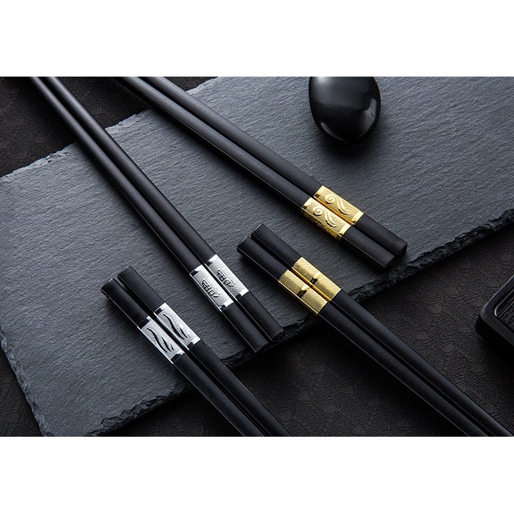 Sumpit Makan Melamin Sepsang 2pcs / Sumpit Hitam Elegan Anti Panas Anti Lengket / Chopsticks