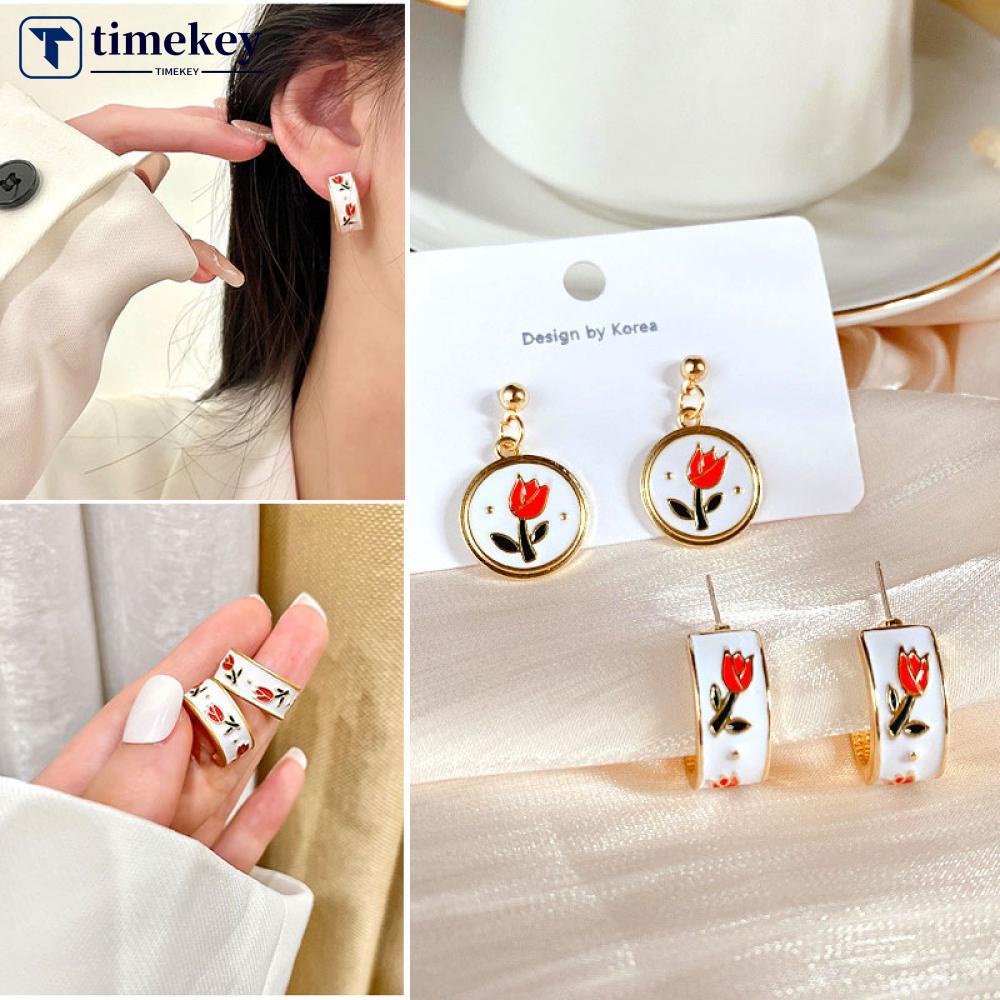 Timekey Jarum Perak Retro Sederhana Anting Bunga Tulip Mode Sederhana Anting Ringan Wanita Elegan Earing Ear Studs J7K3