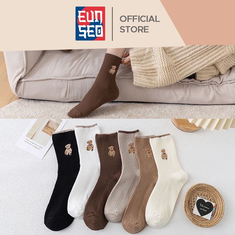 Kaos Kaki Wanita Panjang Motif Teddy Bear Kaos Kaki Diatas Mata Kaki Import Quality EUNSEO