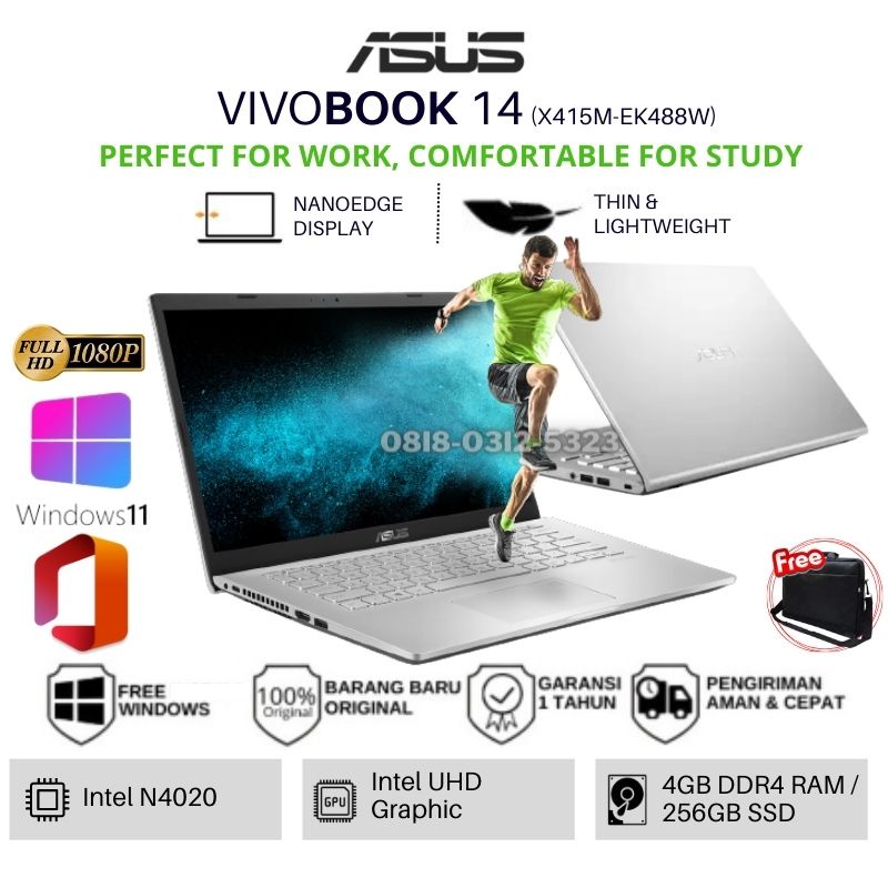 LAPTOP ASUS VivoBook X415MA-EK488W Intel N4020 - RAM 4GB - 256GB SSD - 14"FHD - Windows 11 - Transparent Silver
