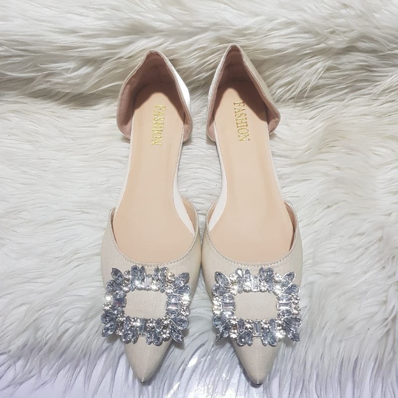 5114 Sepatu Wanita Import AXIE Diamond Flat Shoes