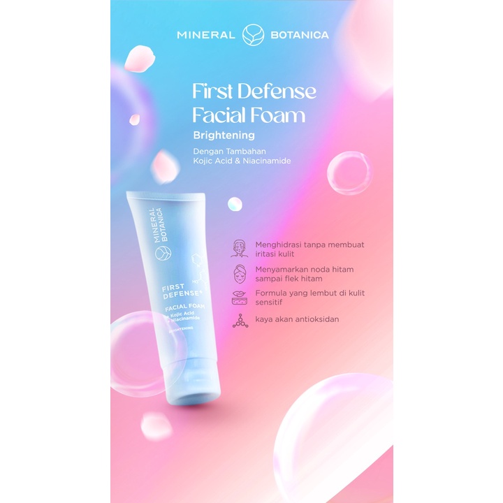 Mineral Botanica brightening first defence facial foam +kojid acid +niacinamide 100ml (biru)
