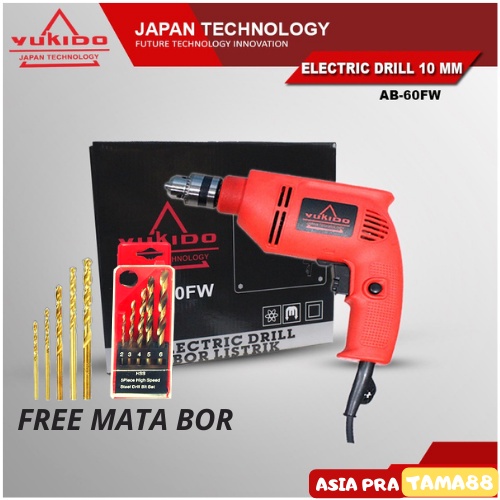 YUKIDO JAPAN TOOL MESIN BOR 10MM PUTARAN BOLAK BALIK (full tembaga) BOR KAYU BETON BESI TIPE AB-60FW FARIABLE SPEDD BOR TERMURAH SPESIAL EDITION