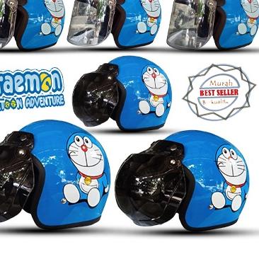 COD Helm Bogo Dewasa Motif Doraemon Kaca Datar Hitam Kaca datar Silver Pelangi Untuk Pria Dan Wanita