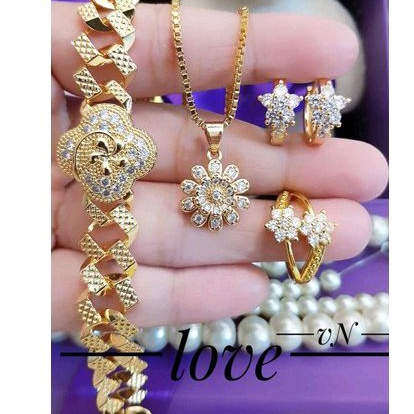 Xuping set perhiasan gelang bunga rantai lapis emas 24k