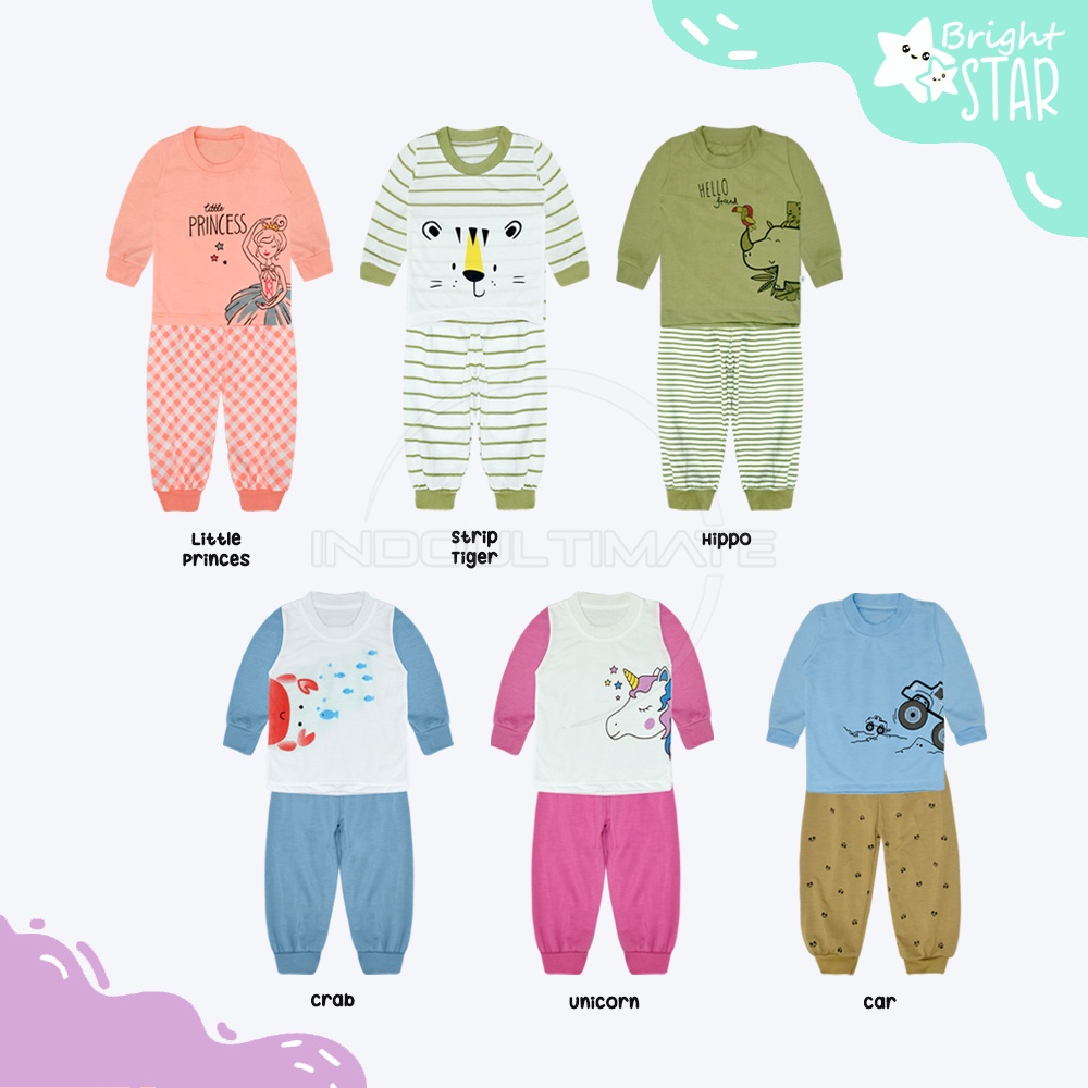 Baju Bayi Lengan Panjang + Celana Panjang BRIGHT STAR 0-1 Tahun 1-2 Tahun SBJS-S015 Baju Bayi Baru Lahir Baju Tidur Harian Bayi Atasan Kaos Bayi Pakaian Bayi Celana Panjang bayi Celana Bayi Perlengkapan Bayi Newborn