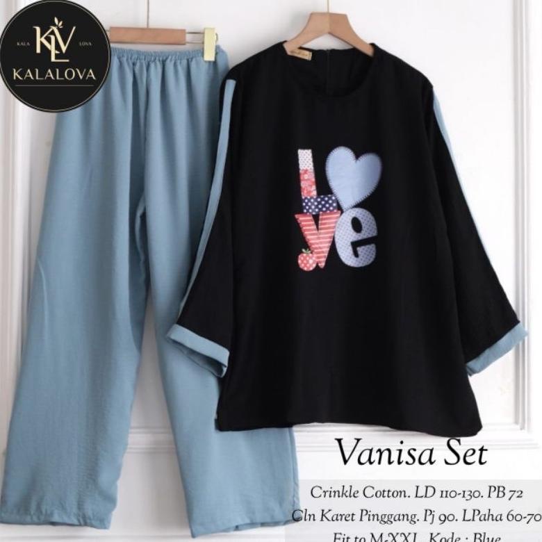 Vanisa Set Love Crinkle Printing Ld 110 // Setelan Kombinasi Polos Crinkle // One Set Polos Kombinas