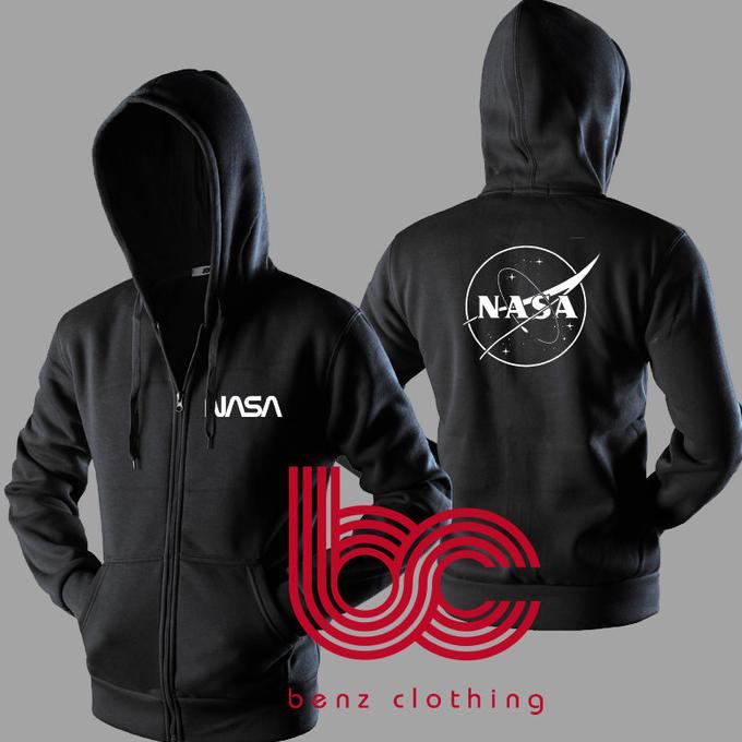 Jaket Hoodie Sweater Nasa Outerwear Pria Wanita Zipper Resleting Depan Polos Sablon Polyflek Korea