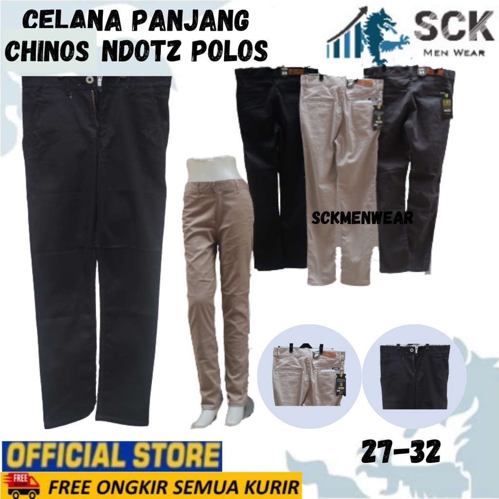 Celana Panjang Chinos Ndotz Polos Kancing Ukuran 27-32 Aneka Warna Pinggang Karet / Celana Karet / Celana Panjang  - sckmenwear GROSIR