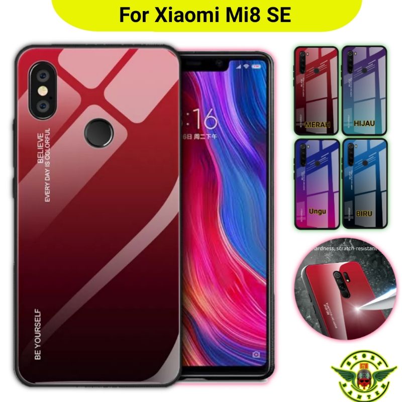 Case Mi 8 SE Gkk 360 Soft Kesing gradiasi Hardcase aurora , Gradient Gradasi Glass Xiaomi Mi8 SE