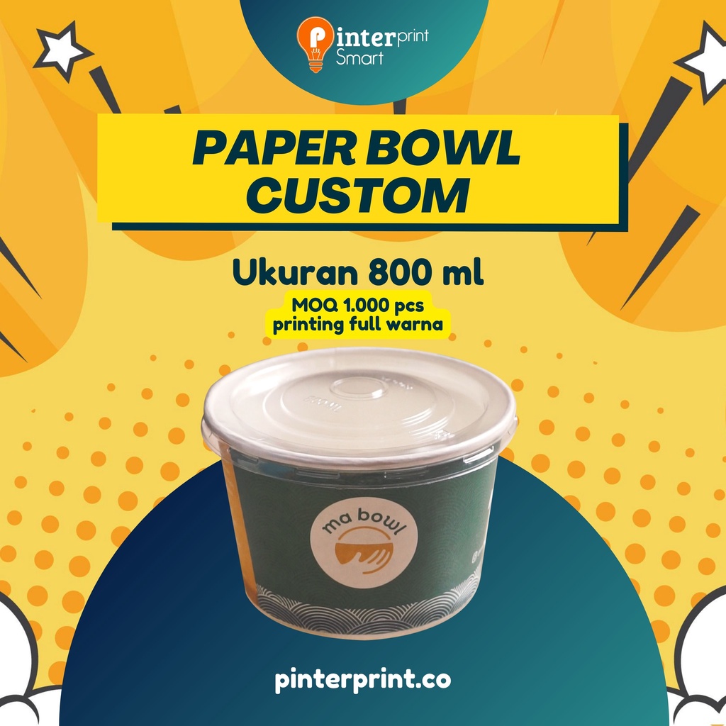 Paper Bowl Custom 800 ml I Cup Bento I Kemasan Makanan + Tutup. MURAH