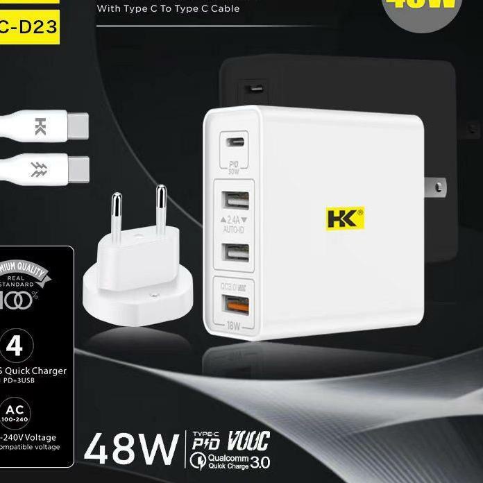 ➨ CHARGER HK 48W 3USB PD QUALCOMM 3.0 VOOC TYPE C TO C HK D23 ✲