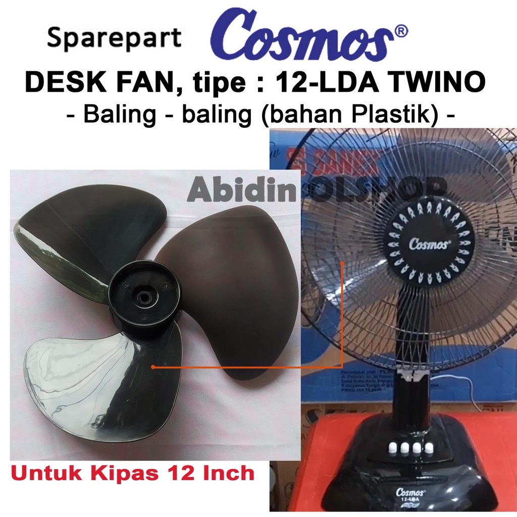 Spare part kipas angin COSMOS tipe 12-LDA, Baling-Baling 12 inch bahan Plastik