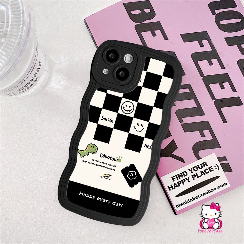 Case Papan Catur Kompatibel Untuk Samsung A12 A02s A11 A50 A04 A03 A23 A20 A31 A21s A04s A13 A04E A52s A03s A32 A52 A30s A51 A33 A53 A22 A50s Lucu Smiley Dinasour Lembut Bergelombang Penutup Tepi