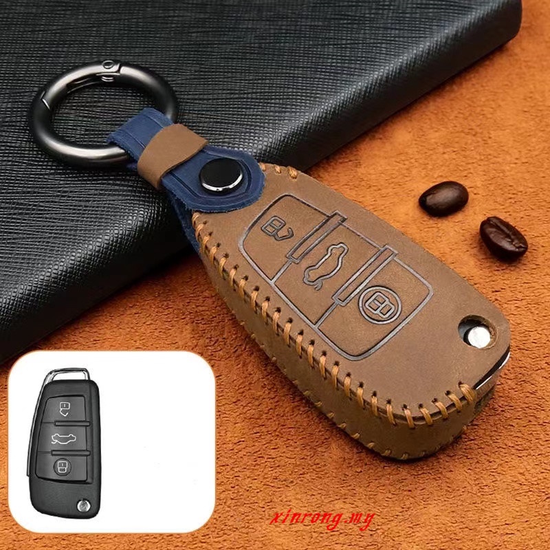 Cover Case Kunci Mobil Kulit. Untuk Audi A1 A3 Cabriole A6 Tt Allroad Q3 R8 S6 Sq5 Rs4 Remote Fob Flip Shell Melindungi