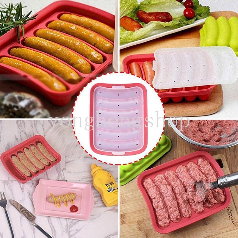 Cetakan Sosis / Hot Dog 6 Sekat Bahan Silikon Dengan Tutup Untuk Dapur