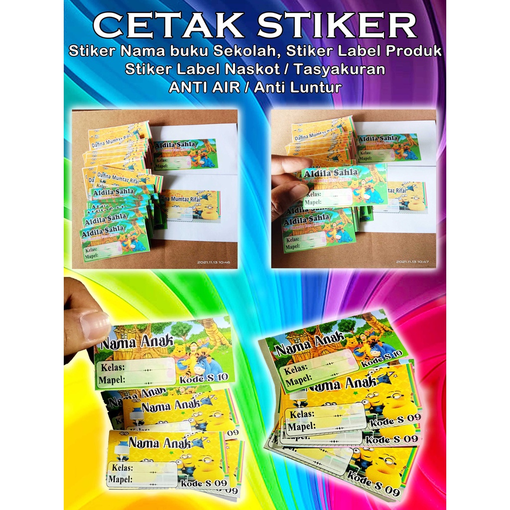 Stiker label nama buku sekolah isi 40pcs bisa dicetak dengan nama anak