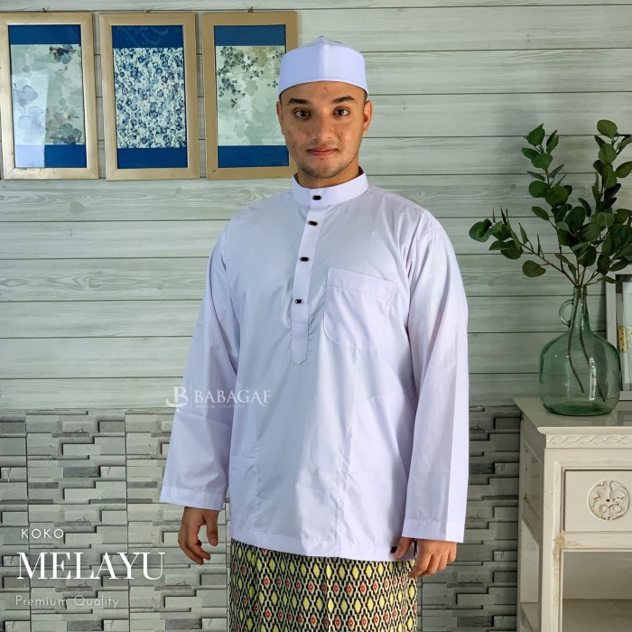 Langsung Kirim Koko Melayu Premium | Baju Koko | Baju Takwa | Baju Muslim Pria - Putih, M N2B8