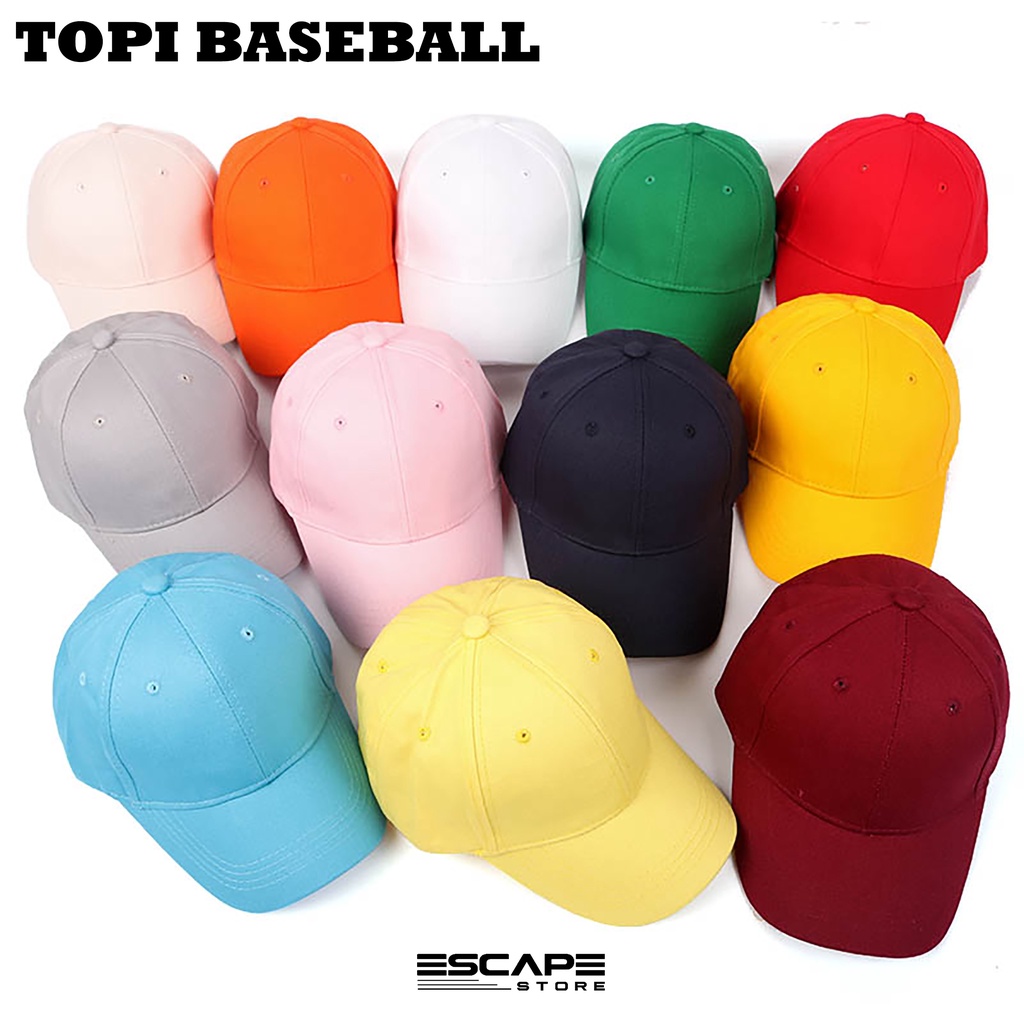 Topi Baseball Polos Pria dan Wanita Banyak Pilihan Warna Bahan Rapel Drill Ring Besi