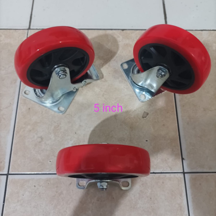 RODA PU MERAH 5 INCH VARIASI TIPE / RODA KASTOR DAN TROLI 5" HEAVY DUTY