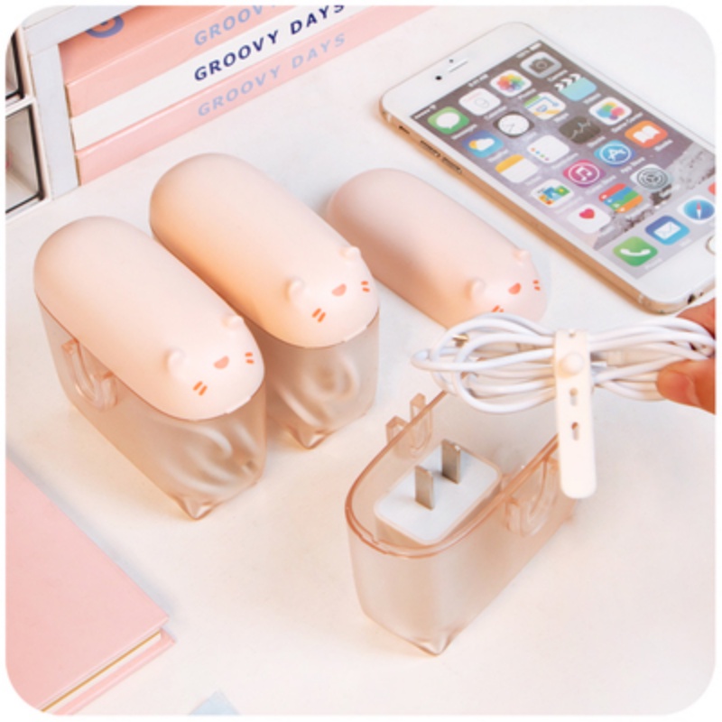 Kotak Penyimpanan Kabel Data Kucing Kartun/Kotak Charger Handphone Tahan Debu Portabel Dengan Penutup